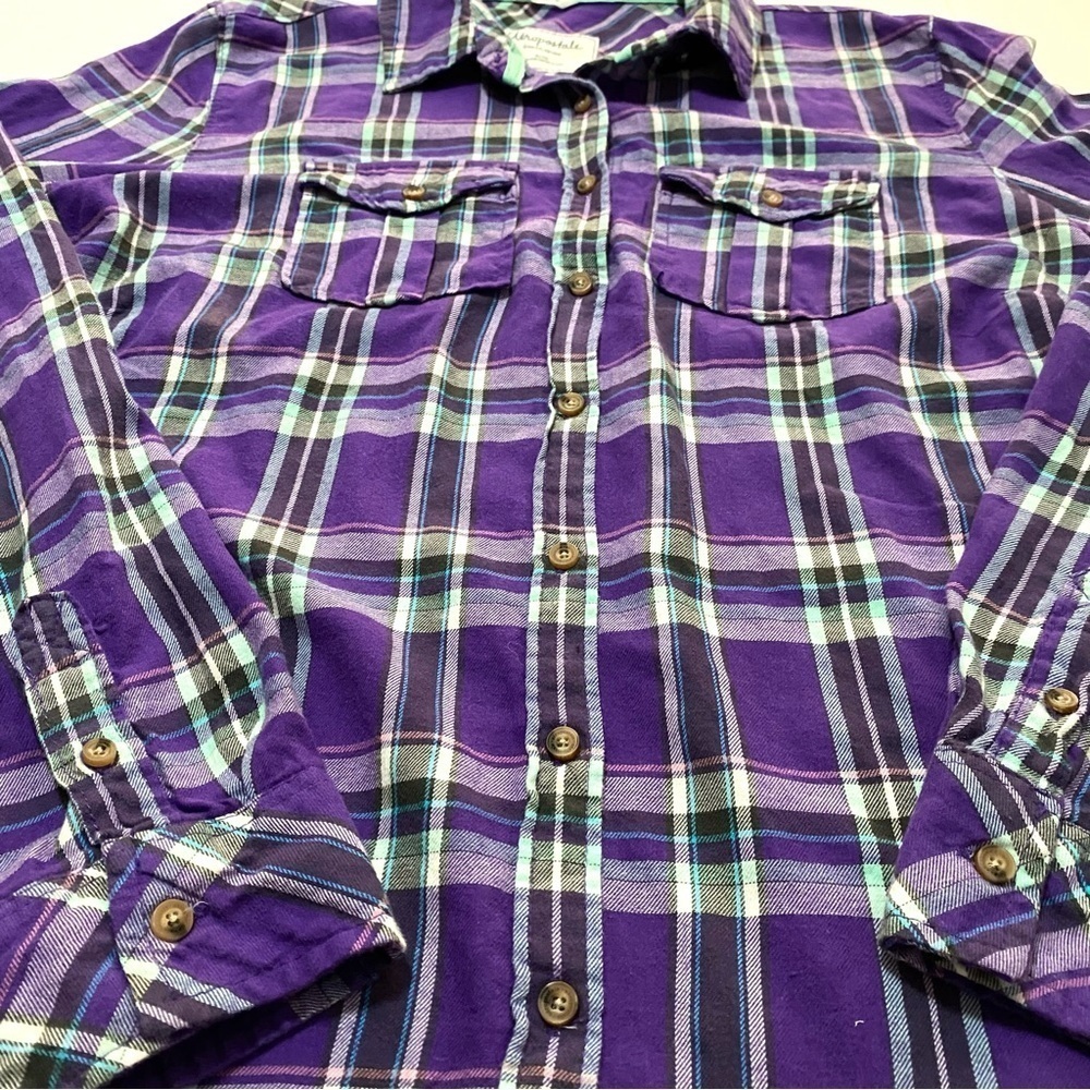 Aeropostale Eighty-Seven Purple Button-down Cotton Shirt XL Long Sleeve Plaid - Picture 6 of 15